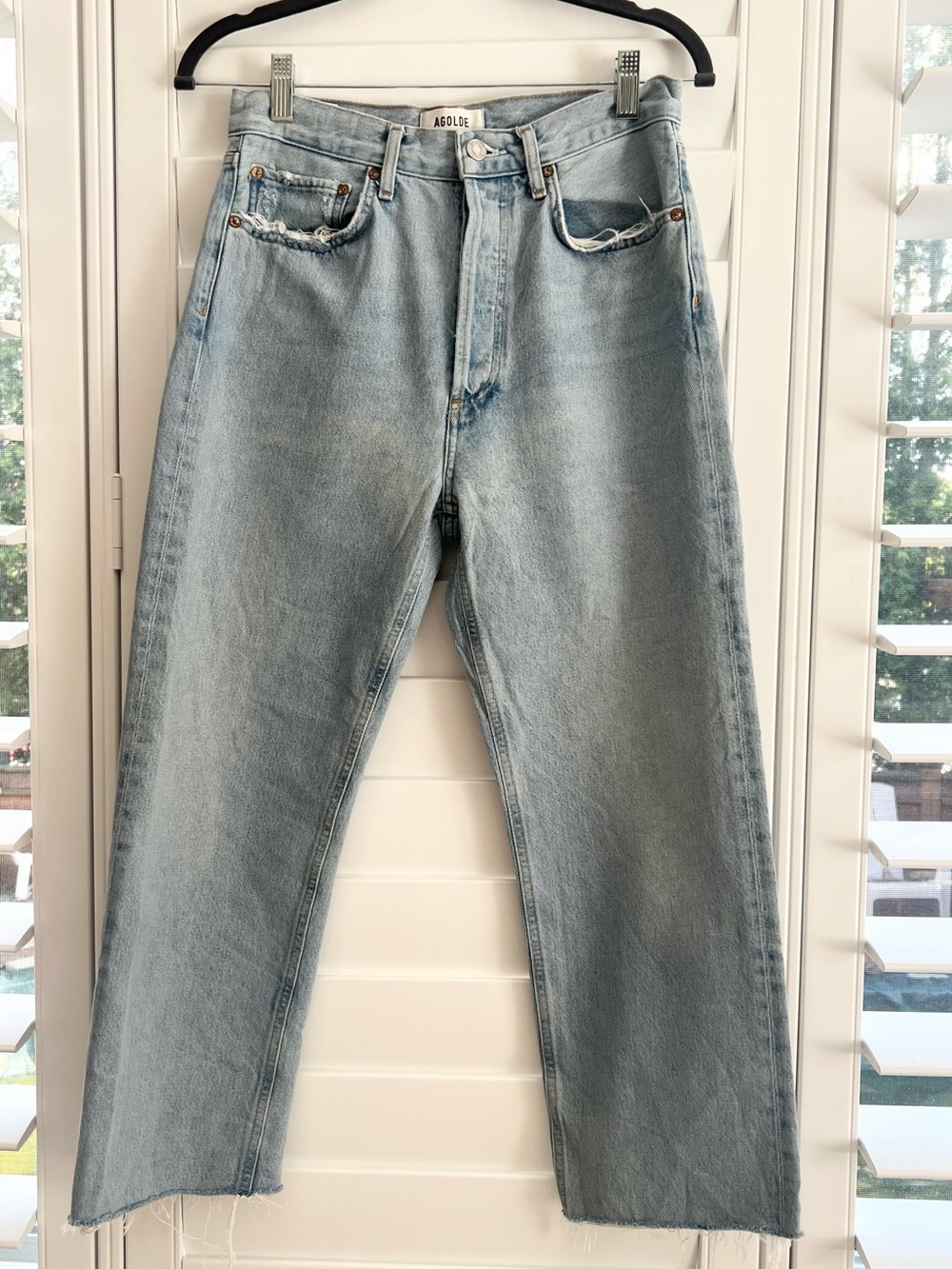 AGOLDE 90s Pinch Waist Crop - Light Indigo Vintage Wash Raw Hem Size 27